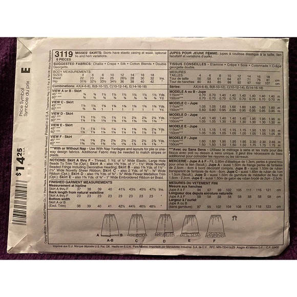 McCalls 3119 skirt sewing pattern sz 14 16 18 - Picture 3 of 6